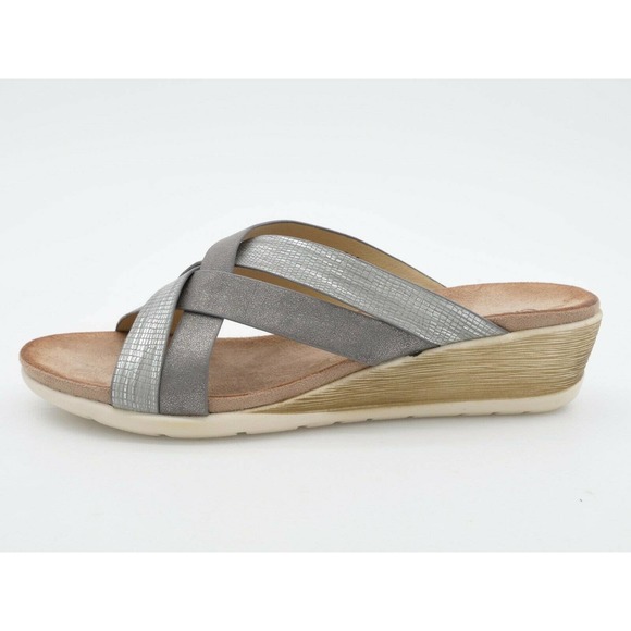 Cloud 90 Womens 11 Sandals Gray Faux Leather Strappy Slide Wedge Heel Slip On - Picture 3 of 9